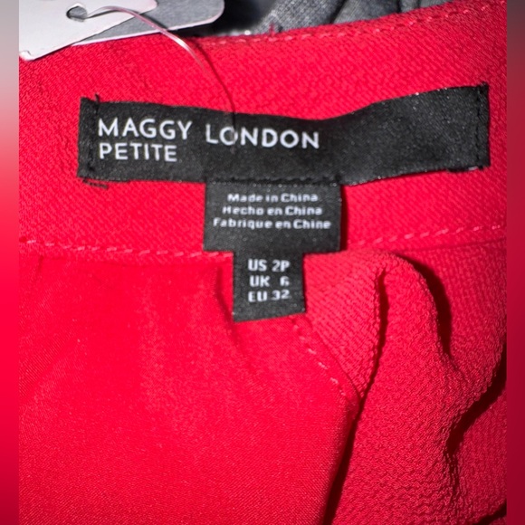 Maggy London Women's Petite Red Crepe Novelty Dress with Sleeve & Neck Shirring - Picture 13 of 15